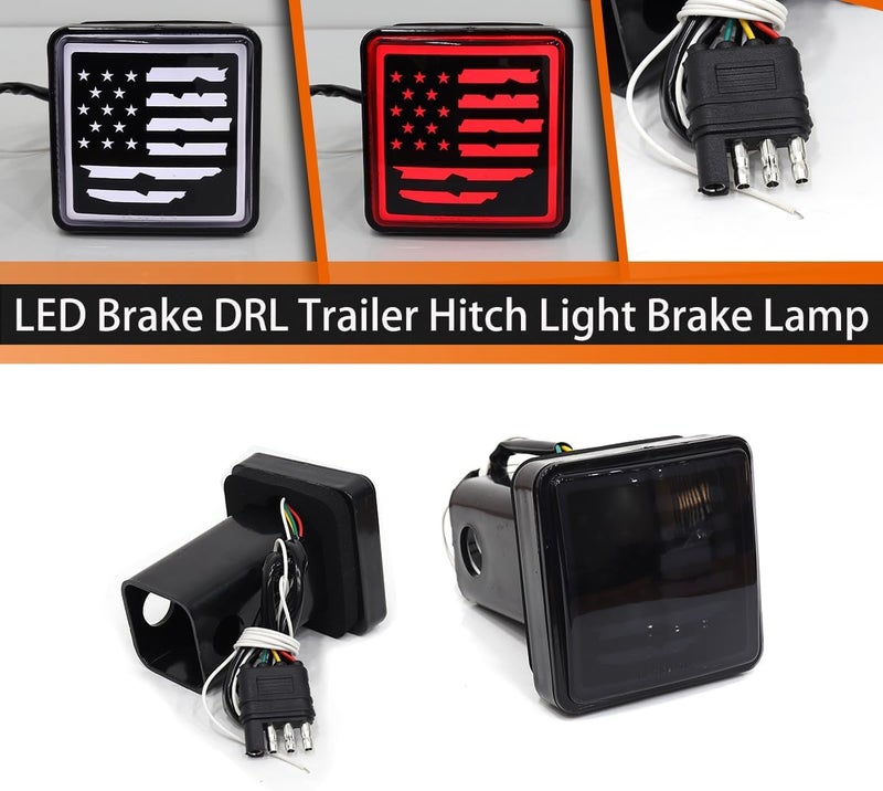 ADIIL LED Brake DRL Trailer Hitch Light Brake Lamp Fit Trailer Hitch Cover 2" Towing & Hauling-US Flag - Image 3